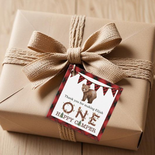 ワンハッピーキャンパー誕生日サンキューメッセージカード フェイバータグ