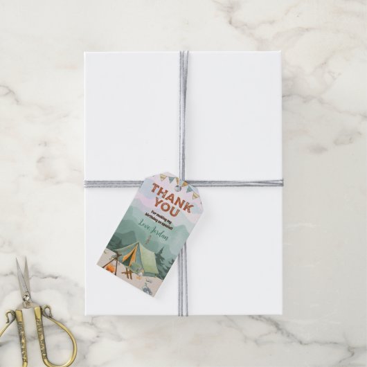 ワンハッピーキャンパー誕生日サンキューユーラベル ギフトタグ (より糸付き)