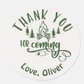 ワンハッピーキャンパー誕生日サンキュー ラウンドシール (正面)