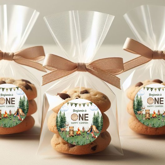 ワンハッピーキャンパー誕生日パーティー ラウンドシール