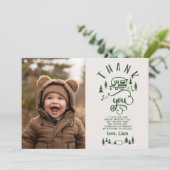 ワンハッピーキャンパー誕生日写真サンキューカード 招待状 (スタンド正面)