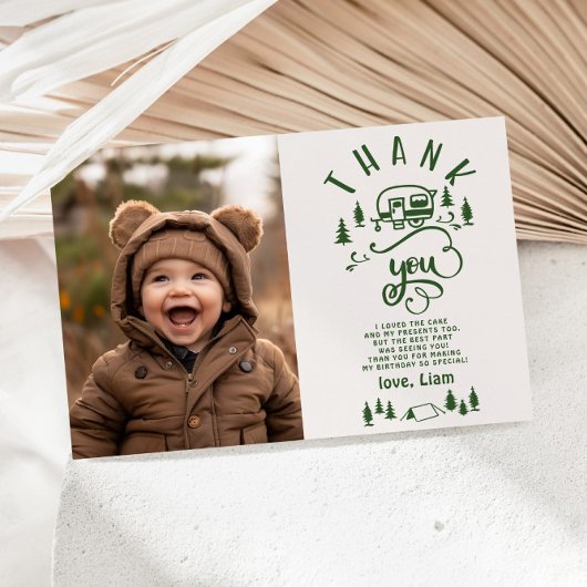 ワンハッピーキャンパー誕生日写真サンキューカード 招待状