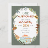 ワンハッピーキャンパー誕生日招待状カード 招待状 (正面)