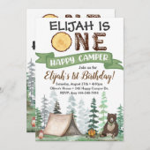 ワンハッピーキャンパー誕生日招待状1st誕生日 招待状 (正面/裏面)