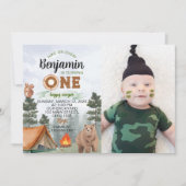 ワンハッピーキャンパー誕生日招待状 招待状 (正面)