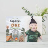 ワンハッピーキャンパー誕生日招待状 招待状 (スタンド正面)