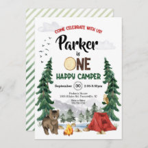 ワンハッピーキャンパー誕生日招待状