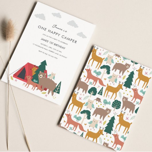 ワンハッピーキャンパー誕生日招待状 招待状