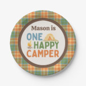 ワンハッピーキャンパー誕生日紙プレート ペーパープレート (正面)