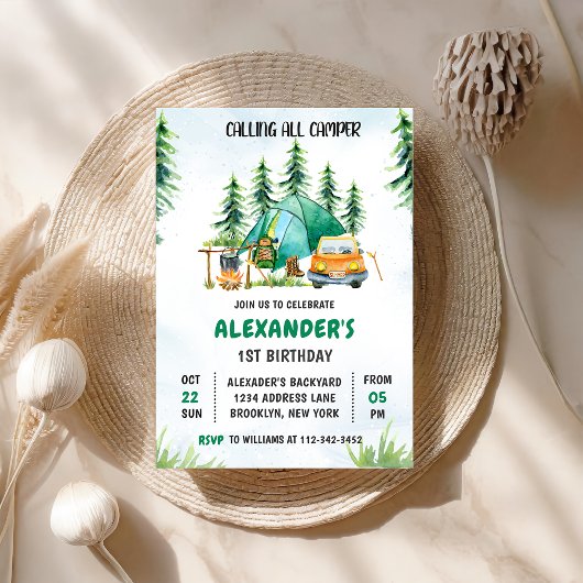 ワンハッピーキャンパー1stバースデーキャンピングパーティー 招待状