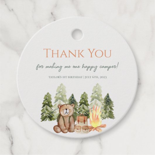 ワンハッピーキャンパー1stバースデーパーティーフェイスラベル フェイバータグ (正面)