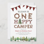 ワンハッピーキャンパー1st誕生日パーティの招待状 招待状 (正面)