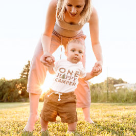 ワンハッピーキャンパー1st誕生日パーティーベビーボディスーツ ベビーボディスーツ