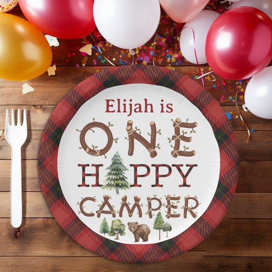 ワンハッピーキャンパー1st誕生日パーティー紙プレート ペーパープレート