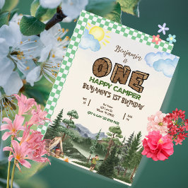 ワンハッピーキャンパー1st誕生日招待状 – 編集 招待状