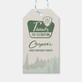 ワンハッピーキャンパー、ワンファースト誕生日、ウッドランド ギフトタグ