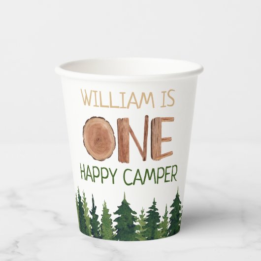 ワンハッピーキャンパ素朴ー1歳の誕生日の名前 紙コップ (正面)