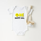 ワンハッピーギャル1stバースデーイエロースマイリー ベビーボディスーツ