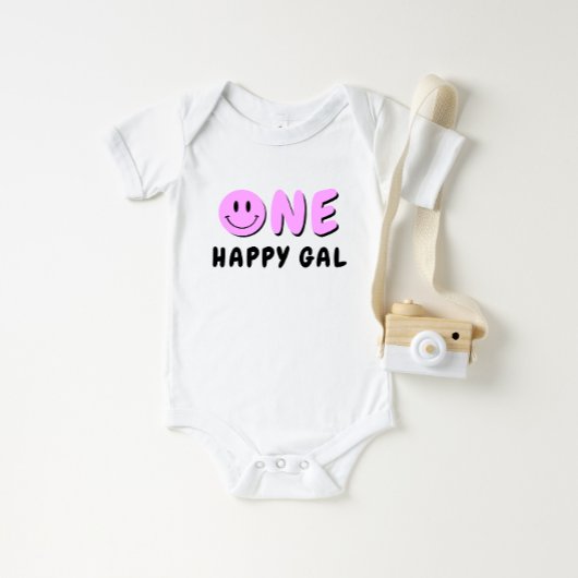 ワンハッピーギャル1stバースデーパープルスマイル ベビーボディスーツ