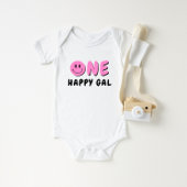 ワンハッピーギャル1stバースデーピンクスマイリー ベビーボディスーツ