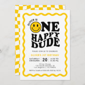 ワンハッピーダデイエローハピー顔ボーイ1st誕生日 招待状 (正面/裏面)