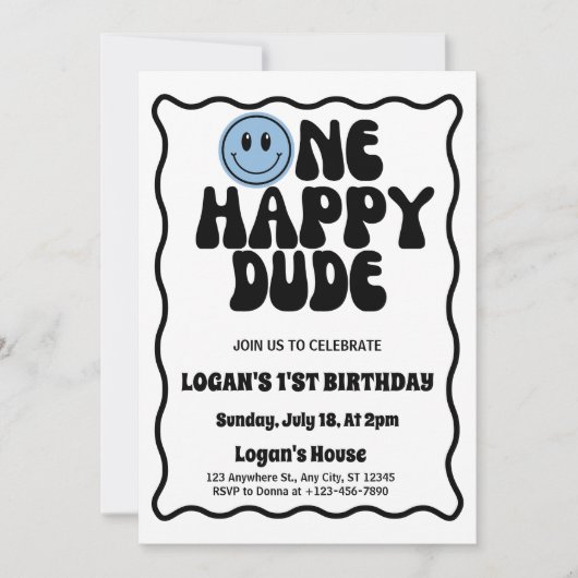 ワンハッピーダデボーイ1歳の誕生日 招待状 (正面)