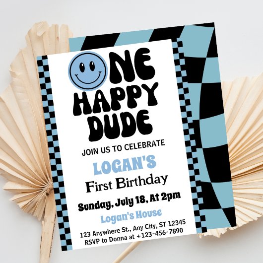 ワンハッピーダデボーイ1歳の誕生日 招待状