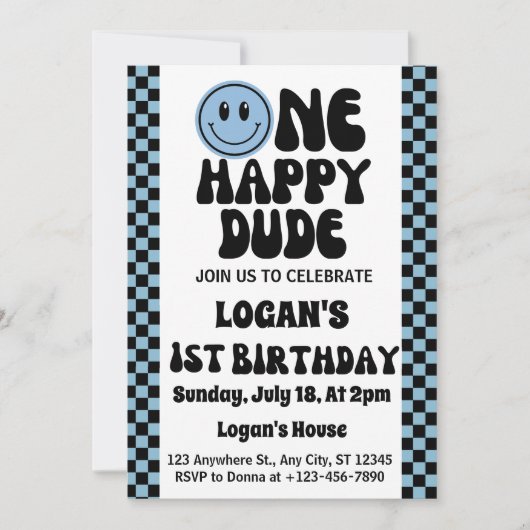 ワンハッピーダデボーイ1歳の誕生日 招待状 (正面)