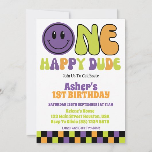 ワンハッピーダデボーイ1st誕生日パーティー 招待状 (正面)