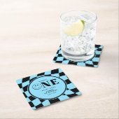 ワンハッピーダドハッピーダド顔ブルーボーイ1st誕生日 スクエアペーパーコースター (インサイチュ)