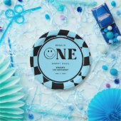 ワンハッピーダドハッピーダド顔ブルーボーイ1st誕生日 ペーパープレート (パーティー)