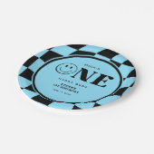 ワンハッピーダドハッピーダド顔ブルーボーイ1st誕生日 ペーパープレート (アングル)