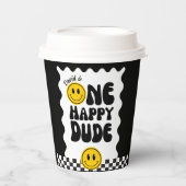 ワンハッピーダドハッピーハッピー顔波状第1誕生日 紙コップ (正面)