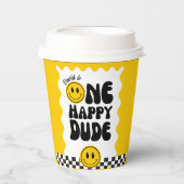 ワンハッピーダドハッピーハッピー顔波状第1誕生日 紙コップ (正面)