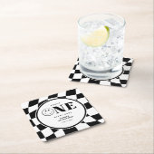 ワンハッピーダードハッピーハッピー顔ボーイ1歳の誕生日 スクエアペーパーコースター (インサイチュ)