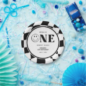 ワンハッピーダードハッピーハッピー顔ボーイ1歳の誕生日 ペーパープレート (パーティー)