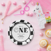 ワンハッピーダードハッピーハッピー顔ボーイ1歳の誕生日 ペーパープレート (パーティー)