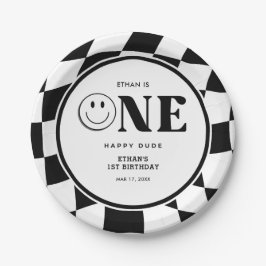 ワンハッピーダードハッピーハッピー顔ボーイ1歳の誕生日 ペーパープレート
