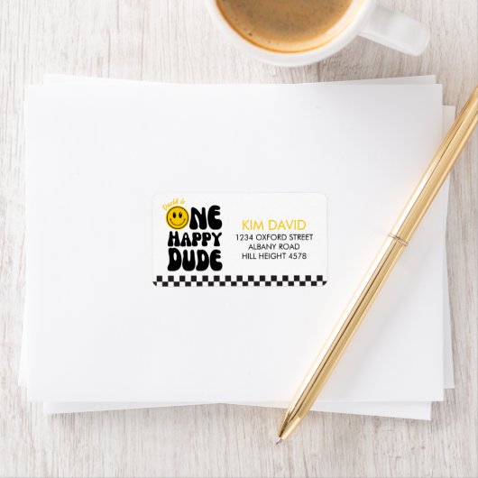 ワンハッピーダードハッピーハッピー顔ボーイ1歳の誕生日 ラベル (インサイチュ)