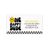 ワンハッピーダードハッピーハッピー顔ボーイ1歳の誕生日 ラベル (正面)