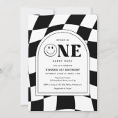 ワンハッピーダードハッピーハッピー顔ボーイ1歳の誕生日 招待状 (正面)