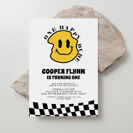ワンハッピーダードハッピーハッピー顔ボーイ1歳の誕生日 招待状