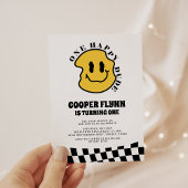 ワンハッピーダードハッピーハッピー顔ボーイ1歳の誕生日 招待状