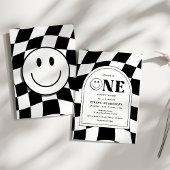 ワンハッピーダードハッピーハッピー顔ボーイ1歳の誕生日 招待状