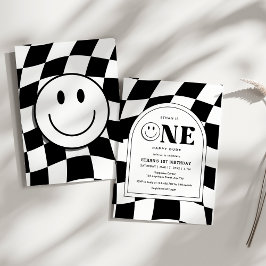 ワンハッピーダードハッピーハッピー顔ボーイ1歳の誕生日 招待状
