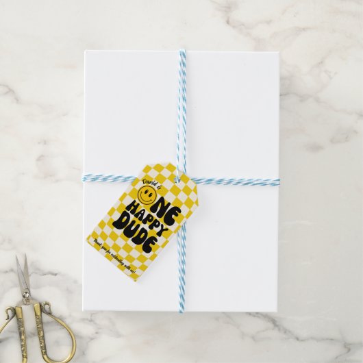 ワンハッピーダードハッピーハッピー顔ボーイ1stバースデーギフトTa ギフトタグ (より糸付き)