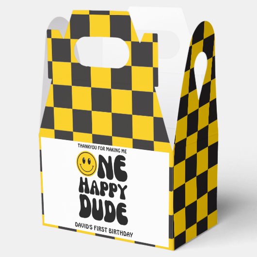 ワンハッピーダードハッピーハピー顔ボーイファースト誕生日 フェイバーボックス (オープン)