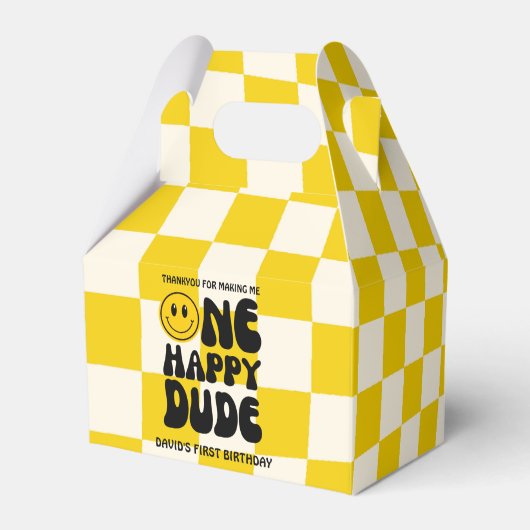 ワンハッピーダードハッピーハピー顔ボーイファースト誕生日 フェイバーボックス (正面サイド)