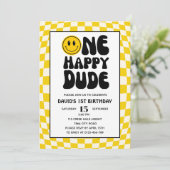 ワンハッピーダードハッピーハピー顔ボーイファースト誕生日 招待状 (スタンド正面)