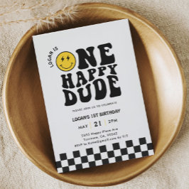 ワンハッピーダードハッピーハピー顔ボーイファースト誕生日 招待状